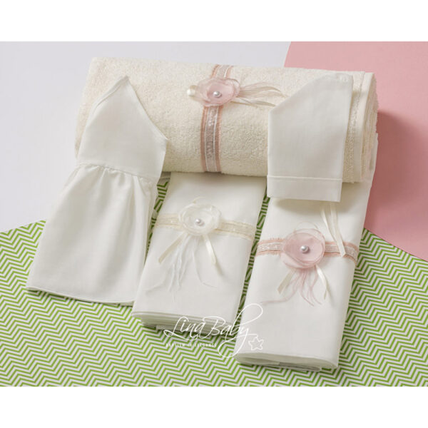 Σετ Λαδόπανα 1567 Εκρού-Ρόζ Lina Baby